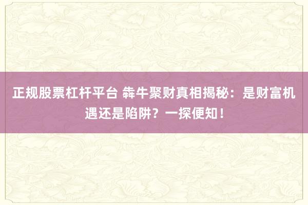 正规股票杠杆平台 犇牛聚财真相揭秘：是财富机遇还是陷阱？一探便知！